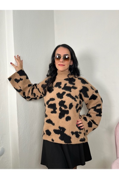 Butik BALIKÇI YAKA LEOPAR DESEN KAZAK