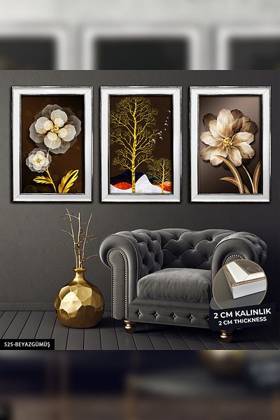 Evinemoda Picturi cu rama 3 bucati - Arborele cu flori CVPLK