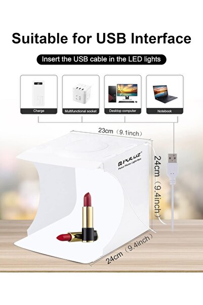 Tianya Puluz PU5022 2 Ledli 6 Fonlu Taşıma Çantalı 24cm Ürün Çekim Çadırı Kutusu Light Box
