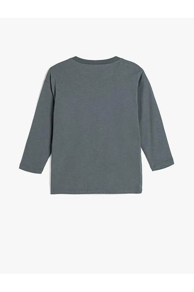 Koton Cotton Long Sleeve Crew Neck T-Shirt - Print Detail