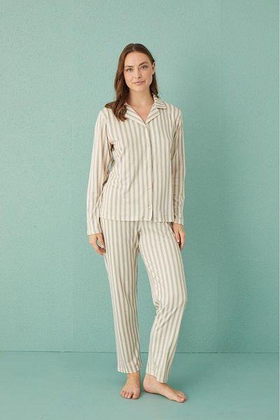Pemilo 50701-091 Set pijamale pentru femei din piele intoarsa gri - cu nasture in fata
