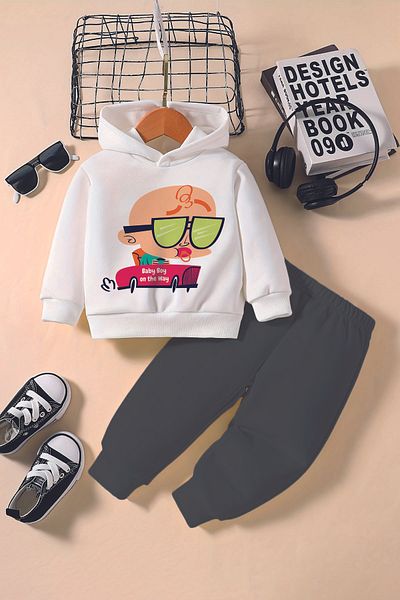ADABEBEK New Season Racer Baby Printed Hoodie 2-Piece Baby Set 232338