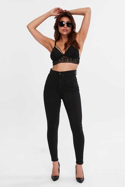 SHEVEGA Women's Black Front Seal Lycra Tight Leg Jeans Pants