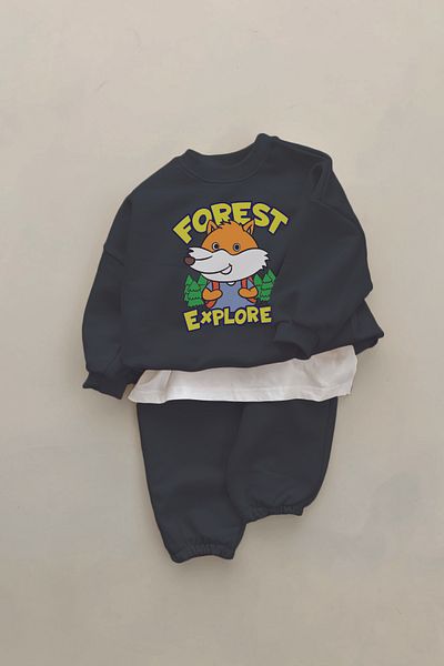 ADABEBEK New Season Forest Explore Fox Printed 2-Piece Baby Set 23338