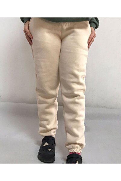 JustBS بنطال رياضي نسائي من القطن المطاطي باللون الكريمي