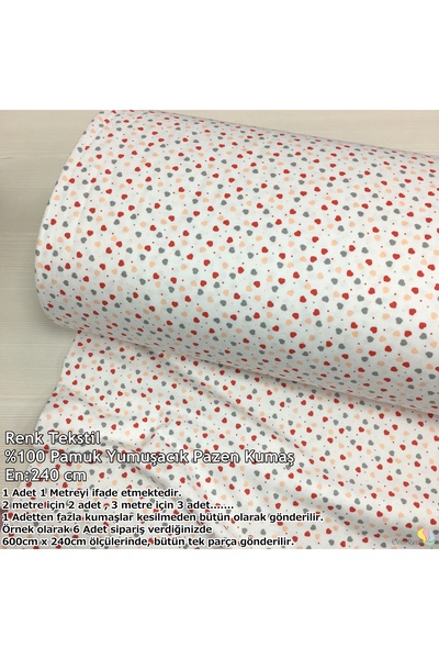 Renk Tekstil Kalp Desenli Yumuşacık Doğal Pamuk Pazen Kumaş