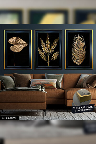 Evinemoda Çiçek Yaprak 3 Parça Çerçeveli Tablo CVPLK