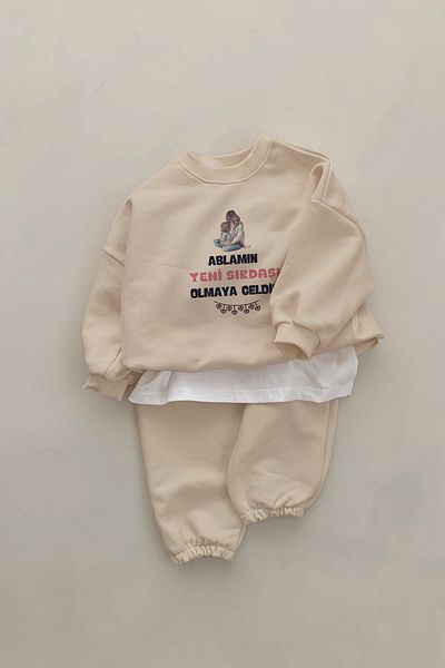 ADABEBEK New Season Sister's New Brother Printed 2-Piece Baby Suit 20514