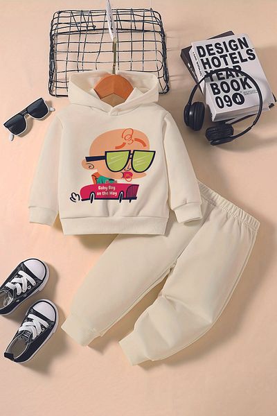 ADABEBEK New Season Racer Baby Printed Hoodie 2-Piece Baby Set 232338