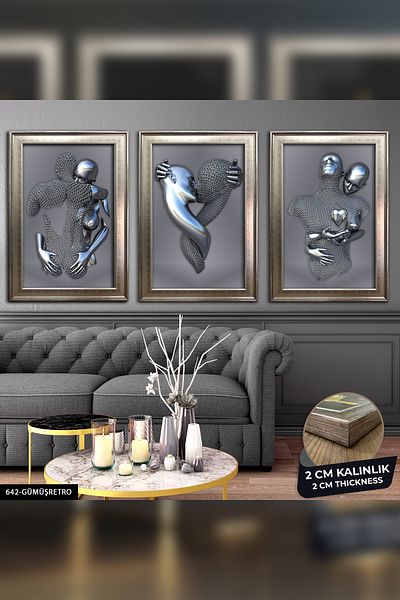 Evinemoda Pictură artistică sculptată în 3 piese cu tema dragostei