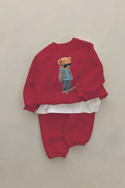 ADABEBEK New Season Skateboard Bear Printed 2-Piece Baby Suit 11048