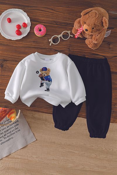 ADABEBEK New Season Baseball Bear Printed 2-Piece Baby Suit 11031