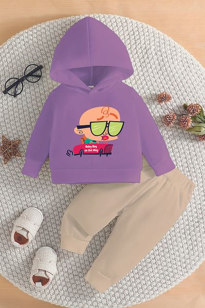 ADABEBEK New Season Racer Baby Printed Hoodie 2-Piece Baby Set 232338