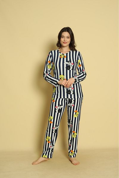 CALİA Women's Crew Neck Christmas Special Suede Soft Fabric Long Sleeve Pajamas Set