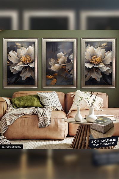 Evinemoda 3 bucăți de flori design artistic pictură CVPLK cu cadru