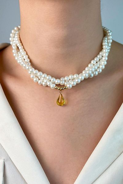 Sose Moda Drop End Coiled Pearl Necklace - Yellow