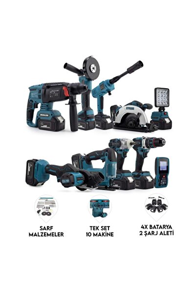 Genel Markalar Akülü 10 LU Set (Led Işık +Lazer Metre +Somun Sıkma + Dekupaj ...