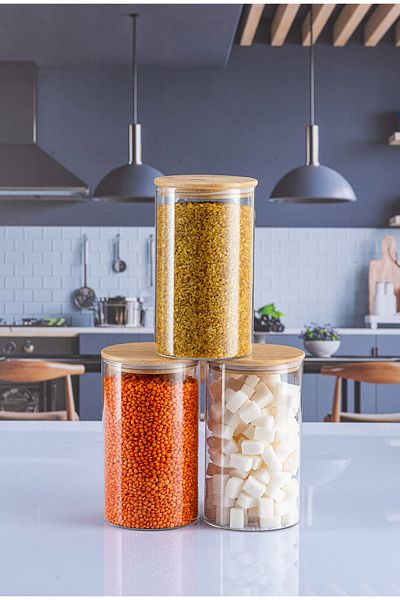 Lizzy 3Pcs 1000ml Luxury Round Spice Rack Set with Bamboo Lid