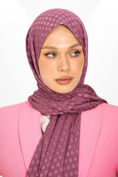 hijabchi Εισαγόμενο Jacquard Crepe Square Λεπτομερές βραδινό φόρεμα Σάλι ειδικής περίστασης - Νέες συλλογές - Νέα Δημιουργία - Violet