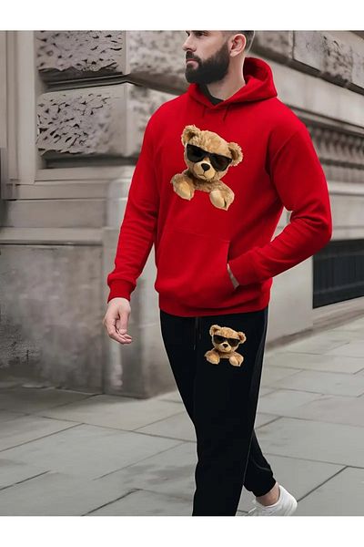 DAXİS Sportwear Company Σετ αθλητική φόρμα για αγόρι με στάμπα αρκουδάκι - Φούτερ με κουκούλα Jogger Sweatpants Bottom Top Set