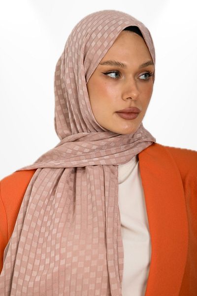 hijabchi Εισαγόμενο Jacquard Crepe Square Λεπτομερές βραδινό φόρεμα Σάλι ειδικής περίστασης - Νέες συλλογές - Νέα Δημιουργία - Μαλακή πούδρα