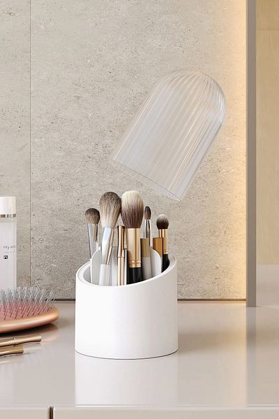 Pufwin Home Deluxe πινέλο μακιγιάζ και οργανωτή καλλυντικών με διαφανές καπάκι