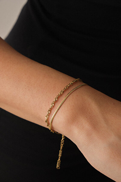 ESBAFLOR سوار مكون من قطعتين مع سلسلة إيطالية وسنغافورة - غير تشويه مقاس 17+4 سم