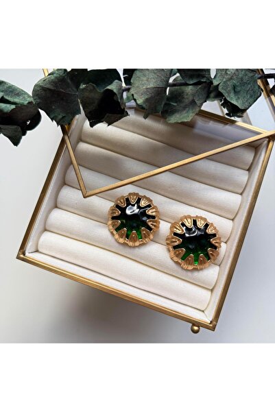 Alice İsstanbul Round Vintage Earrings with Green Stones