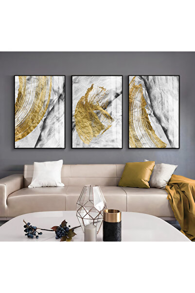 Harika bir ev Hari̇kabi̇rev | Gray-Gold Abstract Combination | Framed Glass T...