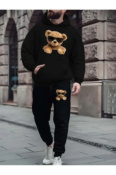 DAXİS Sportwear Company Σετ αθλητική φόρμα για αγόρι με στάμπα αρκουδάκι - Φούτερ με κουκούλα Jogger Sweatpants Bottom Top Set