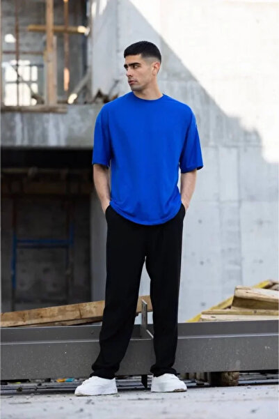 JANES Μπλουζάκι Unisex με λαιμόκοψη μπλουζάκι oversized - Μπλε