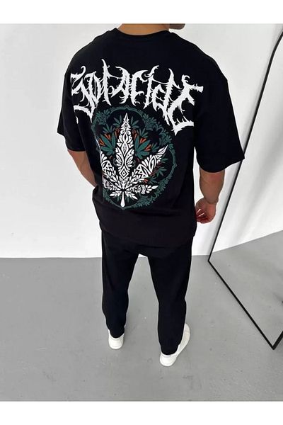 modaserdem Μπλουζάκι Unisex Crew Neck Printed Oversize - Μαύρο