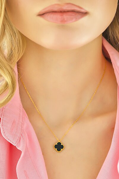 AcestesDesign 925 Ayar Gümüş Yonca Şans Model Tasarım Siyah Renk Taşlı (10MM)...