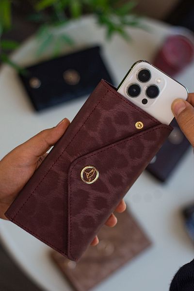 Garbalia Envelope Envelope Model Leopard Claret Red Wallet with Phone and Coin Compartment