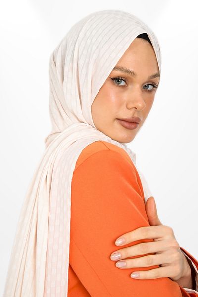 hijabchi Βραδινό φόρεμα Ecru Color Imported Jacquard Crepe - Τετράγωνο Λεπτομερές Σάλι Ειδικής Περίστασης - Νέες Συλλογές