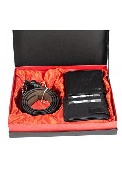 Grande 1739 Men's Leather Wallet Leather Magnetic Card Holder and Belt Set