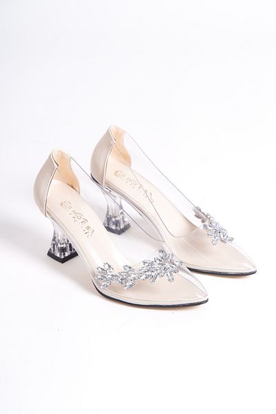 moda gim pantofi de dama din piatra pirese transparenta