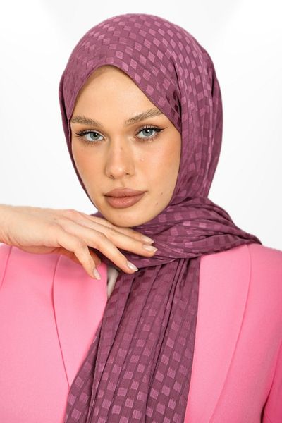 hijabchi Εισαγόμενο Jacquard Crepe Square Λεπτομερές βραδινό φόρεμα Σάλι ειδικής περίστασης - Νέες συλλογές - Νέα Δημιουργία - Violet
