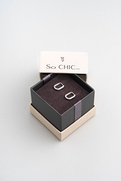 So CHIC... Klasik 18 Ayar Beyaz Altın Kaplama Gümüş Küpe