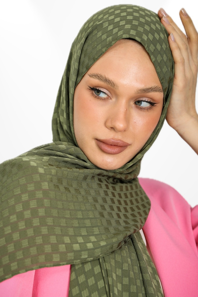 hijabchi Khaki Color Imported Jacquard Crepe Evening Dress - Square Detail Special Occasion Shawl, New Collections - New Creation