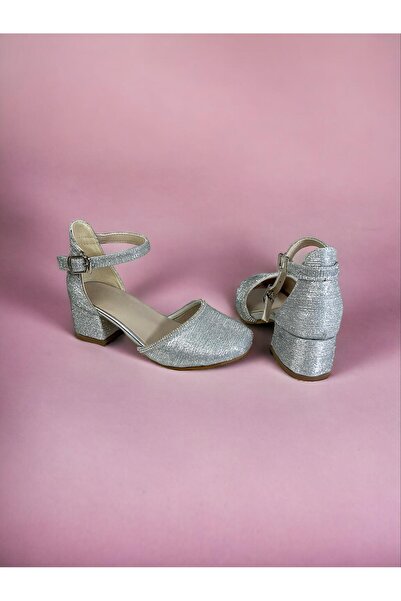ALPELLİByAlp Gümüş Parlak Taşlı Önü Kapalı Topuklu Prenses Ayakkabısı