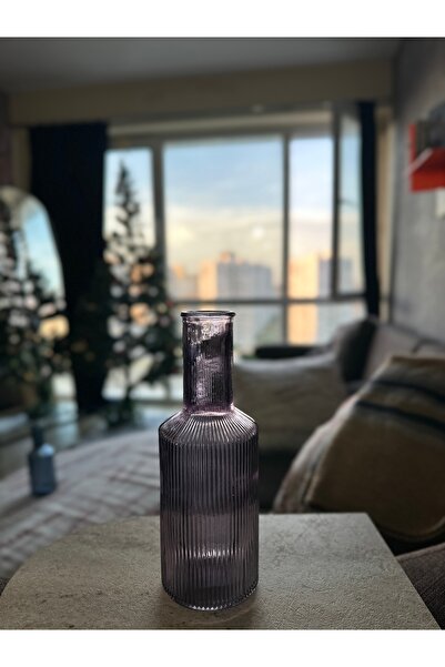Kalya Concept Dekoratif Vazo Küçük Boy Karaf 22*8 Cm - Nervürlü Cam Origami S...