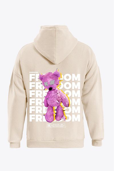 SOFTWAY Unisex Freedom Printed Hooded Oversize φούτερ με μαλακό φλις εσωτερικά - ΜΠΕΖ