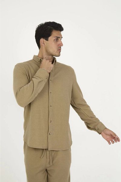 Moka Shopin Mokashopin Buttoned Full Fit Long Sleeve Jacquard Shirt - Brown
