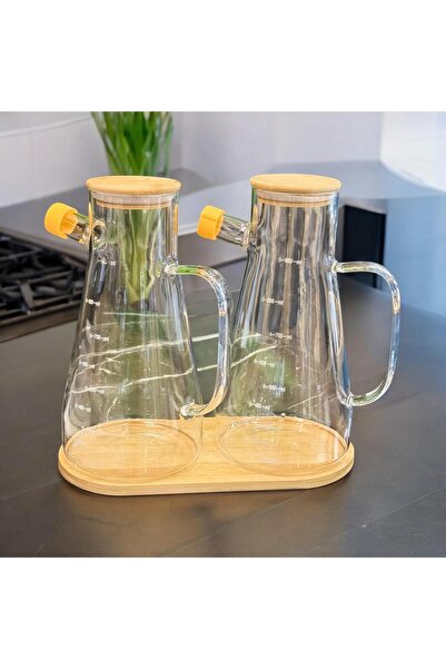 coşkunlaravm 2'li Cam Borosilikat Yağlık Sirkelik Bambu Altlık Hediyeli 1 Litre