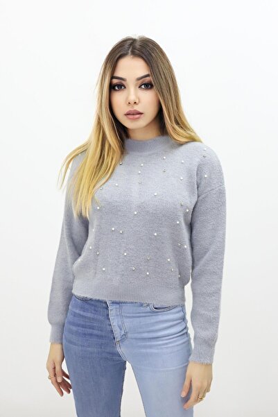 Piedra Women's Crew Neck Stone Bearded Sweater