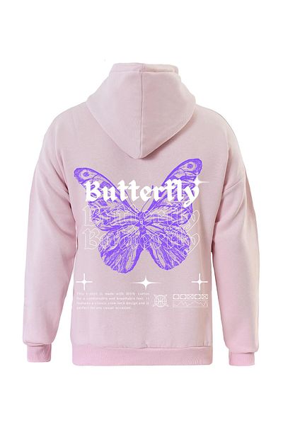 SOFTWAY ΡΟΖ Unisex Φούτερ με κουκούλα με στάμπα μεγάλου μεγέθους