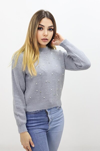 Piedra Women's Crew Neck Stone Bearded Sweater