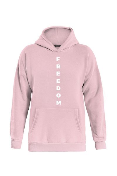 SOFTWAY Unisex Freedom Printed Hooded Oversize φούτερ με μαλακό φλις εσωτερικά - ΡΟΖ