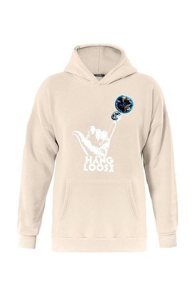 SOFTWAY Unisex Hang Loose εμπριμέ φούτερ με κουκούλα με μαλακό φλις εσωτερικά - ΜΠΕΖ